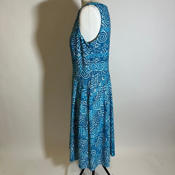 Evan Picone Teal/White Abstract Print Sleeveless Dress Stretch Womens Size 8 - Picture 4 of 11